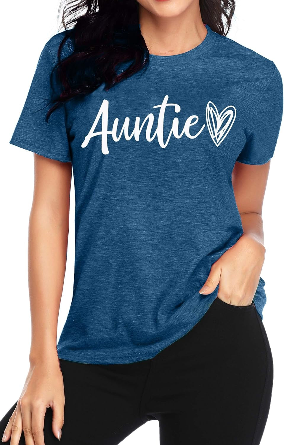 Auntie T Shirt Women Cute Love Heart Print Bless Aunt Tops Tees Casual Short Sleeve Vacation Shirts Tops