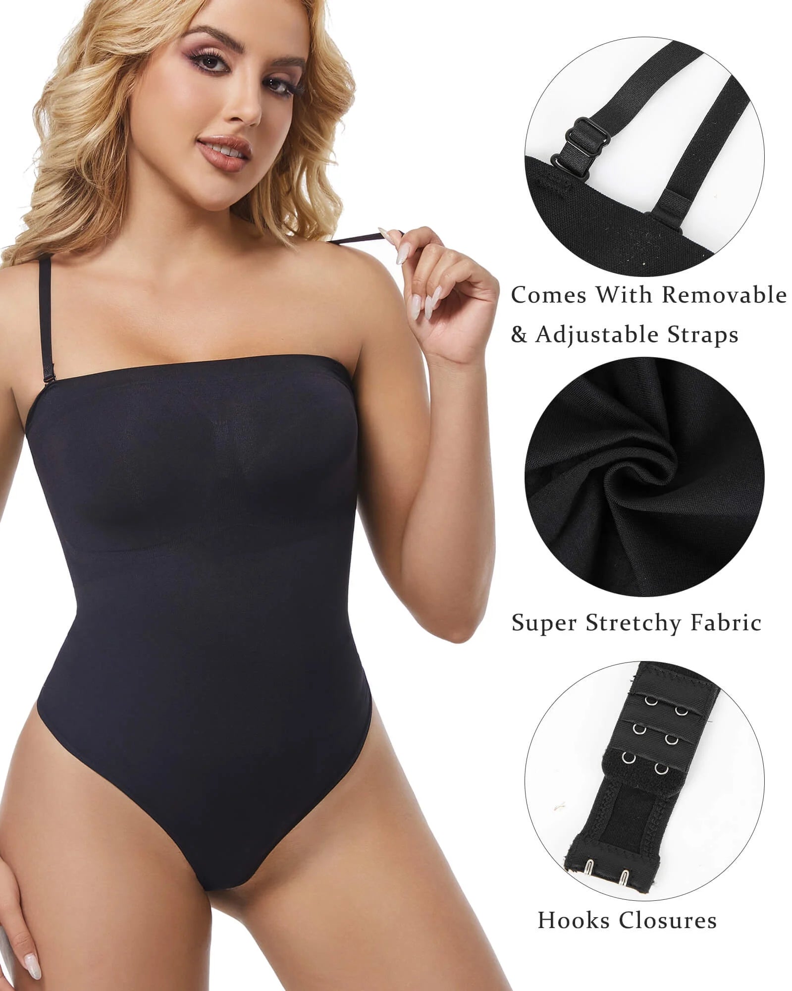 2 Packs Strapless Shapewear for Women Tummy Control Thong Bodysuit Seamless Sculpting Body Shaper under Dress Tank Top